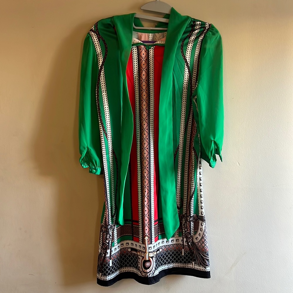 HUANGJINWU DRESS Size Large Mulit color Green Mini dress